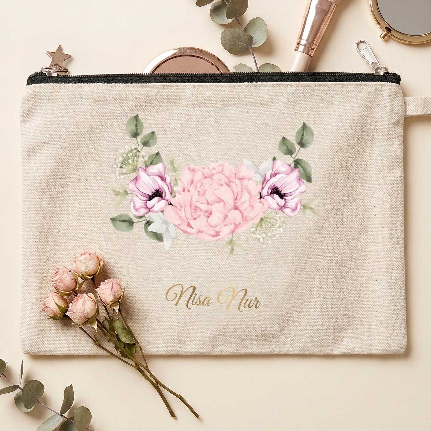 Kişiye Özel Clutch-Pudra Çiçek Model