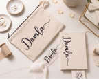 Kişiye Özel Sade İsim Model Clutch, Kanvas Defter ve Kitap Ayracı Seti